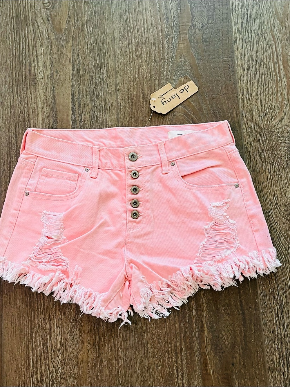 Jessica Simpson Coral Pink Distressed Button-Front Jean Shorts